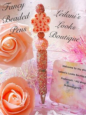Fancy beaded pen/gifts/Pink paw print/girly/pink beads
